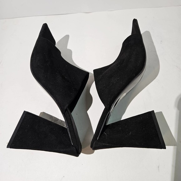 ASOS Design Nyla Heeled Mule Square Toe 8 Black Suede Slide Pump Sandal‎ - Picture 4 of 10